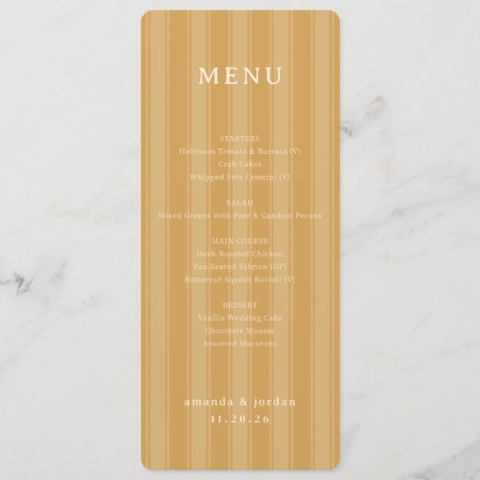Elegante Gestreepte Gouden Menu (Voorkant)