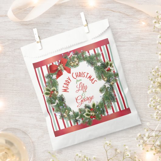 Elegante gestreepte kerstkrans bedankzakje (Geknipt)