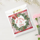 Elegante gestreepte kerstkrans bedankzakje (Gezegeld)