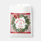 Elegante gestreepte kerstkrans bedankzakje (Voorkant)