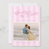 Elegante gestreepte pastelroze script "Save The Da Save The Date (Voorkant)