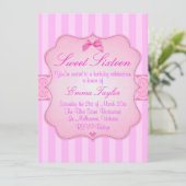 Elegante gestreepte roze Sweet16 verjaardagsuitnod Kaart (Staand voorkant)