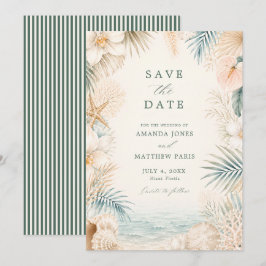 Elegante Gestreepte Strandhuwelijkskaart Save The Date