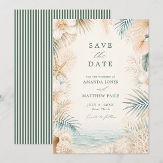 Elegante Gestreepte Strandhuwelijkskaart Save The Date