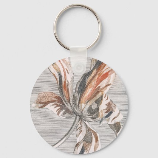 Elegante gestreepte tulp antieke bloem ets. sleutelhanger (Voorkant)