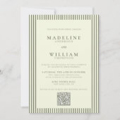Elegante gestripte Sage Green QR Code Wedding Kaart (Voorkant)