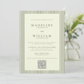 Elegante gestripte Sage Green QR Code Wedding Kaart (Staand voorkant)