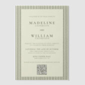 Elegante gestripte Sage Green QR Code Wedding Vellum Uitnodigingen (Voorkant)