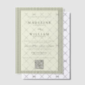 Elegante gestripte Sage Green QR Code Wedding Vellum Uitnodigingen (Offset (Uitnodiging))