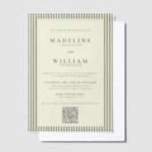 Elegante gestripte Sage Green QR Code Wedding Vellum Uitnodigingen (Offset)