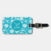 Elegante Getailleerde Turquoise & Witte Bloemendam Bagagelabel (Voorkant horizontaal)
