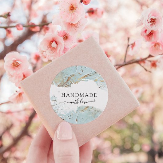 Elegante getextureerde blauw goud handgemaakt met  ronde sticker