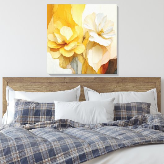 Elegante getextureerde bloemenkunst canvas afdruk (Insitu (Slaapkamer))