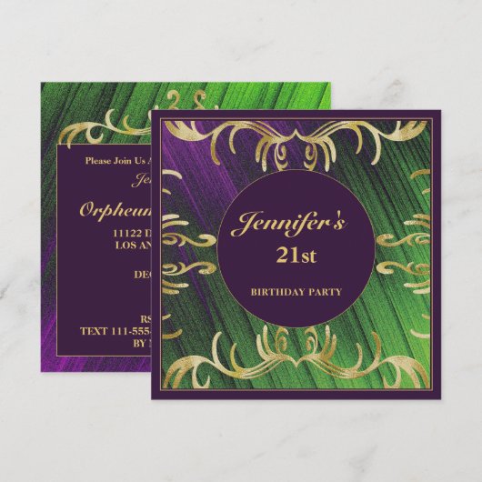 Elegante getextureerde verjaardagsuitnodiging kaart (Voorkant / Achterkant)