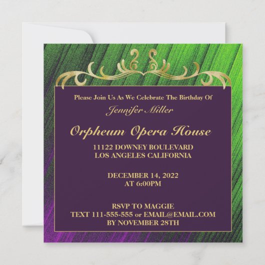 Elegante getextureerde verjaardagsuitnodiging kaart (Achterkant)