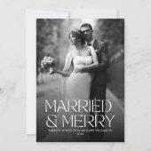 Elegante getrouwde en vrolijke pasgetrouwde foto feestdagenkaart (Voorkant)