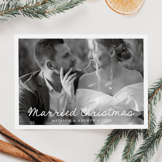 Elegante Getrouwde Kerstdruk Foto Feestdagenkaart
