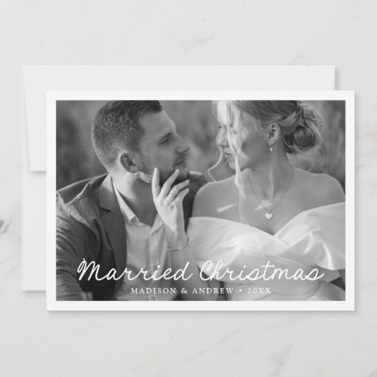 Elegante getrouwde kerstscriptfoto feestdagenkaart (Voorkant)