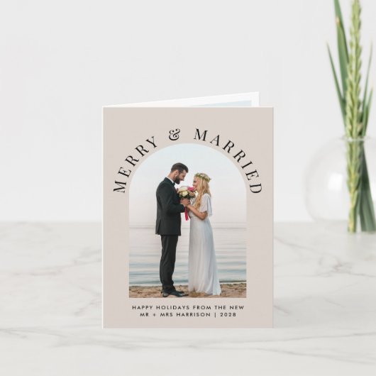 Elegante getrouwde Merry Arch Foto Taupe Kerstmis Feestdagen Kaart (Voorkant)