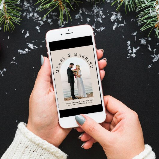 Elegante getrouwde Merry Arch Foto Taupe Kerstmis Feestdagen Kaart