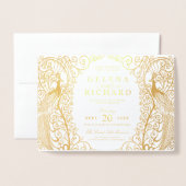 Elegante gevouwen Art Deco Peacock bruiloft uitnod Folie Kaarten (Voorkant met envelop)