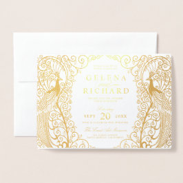 Elegante gevouwen Art Deco Peacock bruiloft uitnod Folie Kaarten