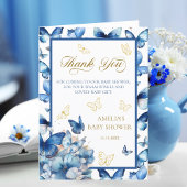 Elegante Gevouwen Blauwe Vlinder Baby in Bloei Bedankkaart