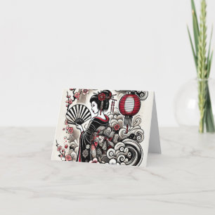 Elegante Gevouwen Kerstkaart met Geisha Kunst Feestdagen Kaart
