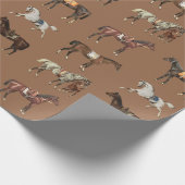 Elegante  gezadelde bruine paarden cadeaupapier (Hoek)