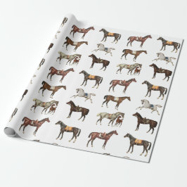 Elegante gezadelde paarden bruin wit cadeaupapier