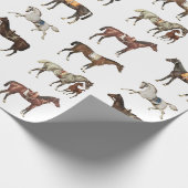 Elegante gezadelde paarden bruin wit cadeaupapier (Hoek)
