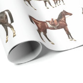 Elegante gezadelde paarden bruin wit cadeaupapier (Rol Hoek)