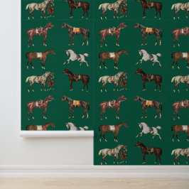 Elegante gezadelde paarden Hunter Green Behang