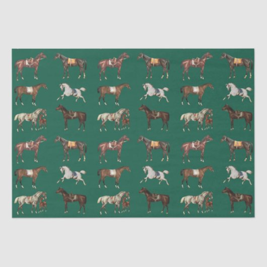 Elegante  gezadelde paarden Hunter Green Tissuepapier (Voorkant)