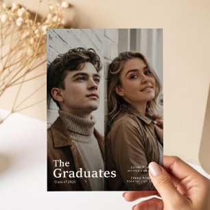 Elegante Gezamenlijke Dubbele Foto Afstudeer Dank Briefkaart