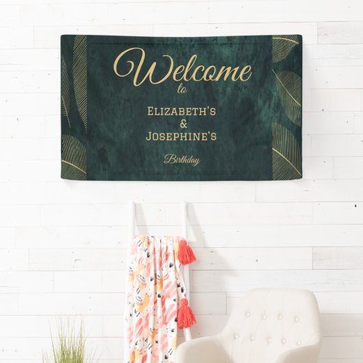 Elegante Gezamenlijke Dubbele Verjaardag Tweeling Spandoek (Insitu)