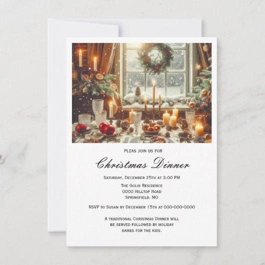 Elegante gezamenlijke kerstdinermaal uitnodiging (Voorkant)