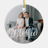 Elegante gezegende scriptfoto keramisch ornament (Voorkant)