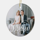 Elegante gezegende scriptfoto keramisch ornament (Links)