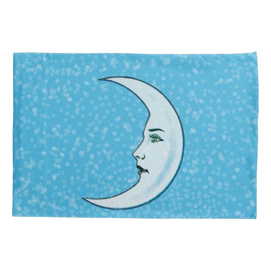 Elegante Gezicht witte Halve Maan Sterren Aqua Bla Kussensloop (Achterkant-Links)