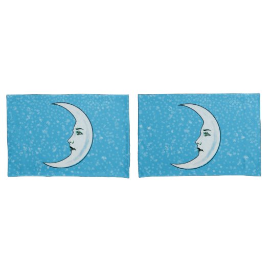 Elegante Gezicht witte Halve Maan Sterren Aqua Bla Kussensloop (Voorkant-Set)