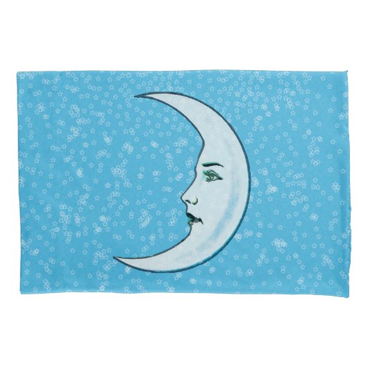 Elegante Gezicht witte Halve Maan Sterren Aqua Bla Kussensloop (Voorkant-Links)