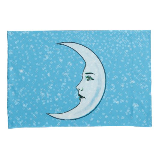 Elegante Gezicht witte Halve Maan Sterren Aqua Bla Kussensloop (Voorkant-Rechts)