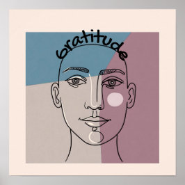 Elegante gezichtslijntekening | Hedendaagse "Dankb Poster