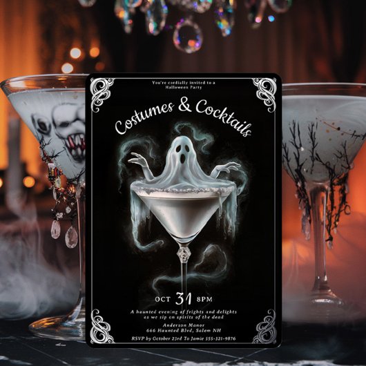 Elegante Ghost Martini Halloween Party Folie Uitnodiging