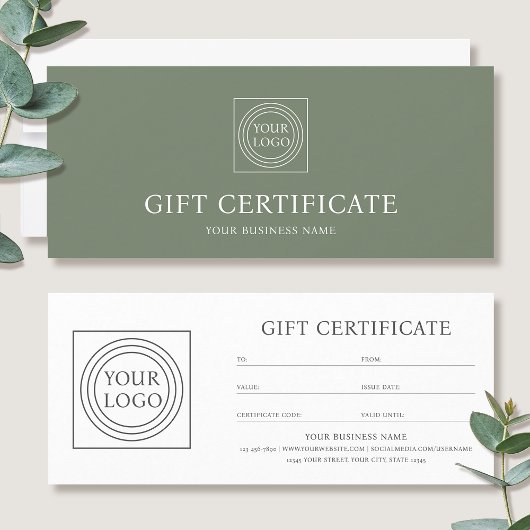 Elegante giftcertificaatvoucher met logo in het gr