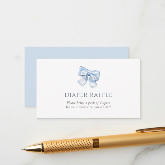 Elegante Gingham Blue Coquette Bow Luier Raffle Informatiekaartje (Voorkant / Achterkant in situ)