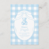 Elegante Gingham Franse Teddbeer Luier Raffle Informatiekaartje (Voorkant)