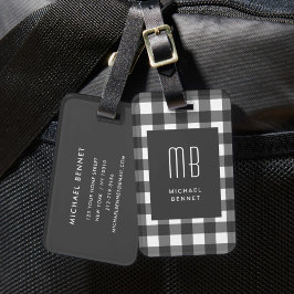 Elegante Gingham Monogram Bagagelabel