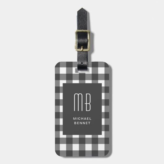 Elegante Gingham Monogram Bagagelabel (Voorkant verticaal)